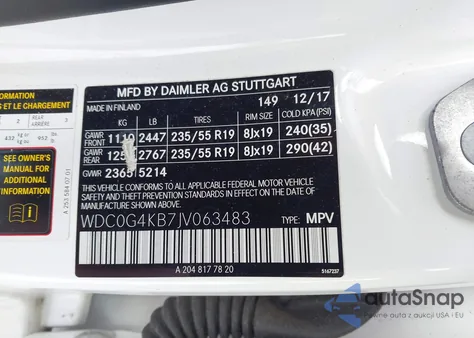 2018 Mercedes-Benz Glc 300 4Matic z USA, uszkodzony, nr VIN WDC0G4KB7JV063483